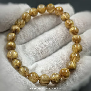 Gold Rutilated Quartz gold rutile bracelet AAA 8mm 钛晶手链 （金发晶）