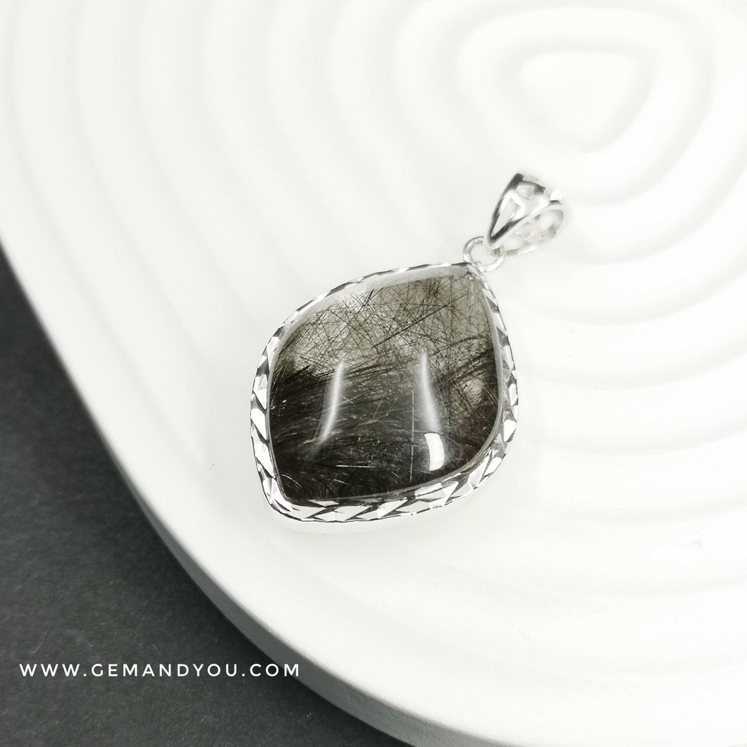 Black Rutilated Quartz Black Rutile Pendant 31mm*21mm*10mm