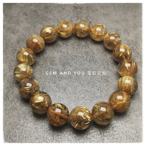 Gold Rutilated Quartz gold rutile bracelet AAA 13mm钛晶手链（金发晶手链）