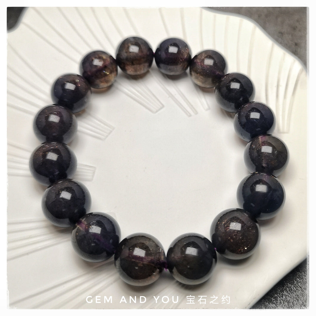 Iolite Sunstone Bracelet 13mm 堇青石+太阳石手链13mm