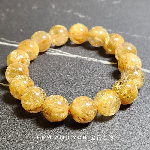 Gold Rutile Gold Rutilated Quartz 12mm Bracelet 钛晶（发晶）手链