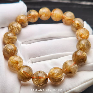 Gold Rutile Gold Rutilated Quartz 12mm Bracelet 钛晶（发晶）手链