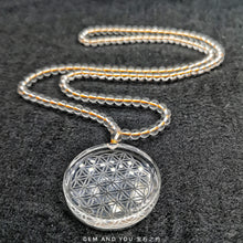 Load image into Gallery viewer, Clear Quartz Flower-of-Life Pendant(50mm*9mm) With clear quartz Necklace (5mm)