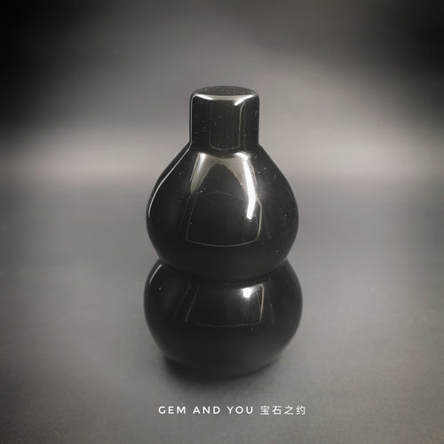 Black Obsidian (Rainnow) Carving-WU LOU-Gourd- 85mm*45mm 彩虹黑曜石葫芦