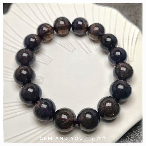 Iolite Sunstone Bracelet 13mm 堇青石+太阳石手链13mm