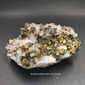 Chalcopyrite+Red Quartz+Clear Quartz Specimen Raw 78mm*75mm*48mm