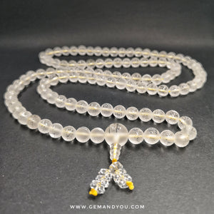 Clear Quartz 9mm Necklace 108 beads with carvings-The Great Compassion Mantra(Ta Pei Chou)