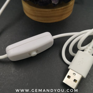 Amethyst Polished Tumbled Stone LED Lamp (W:95mm H: 97mm) USB cable