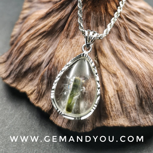 Green Tourmaline in Quartz Pendant 23mm*17mm*6mm