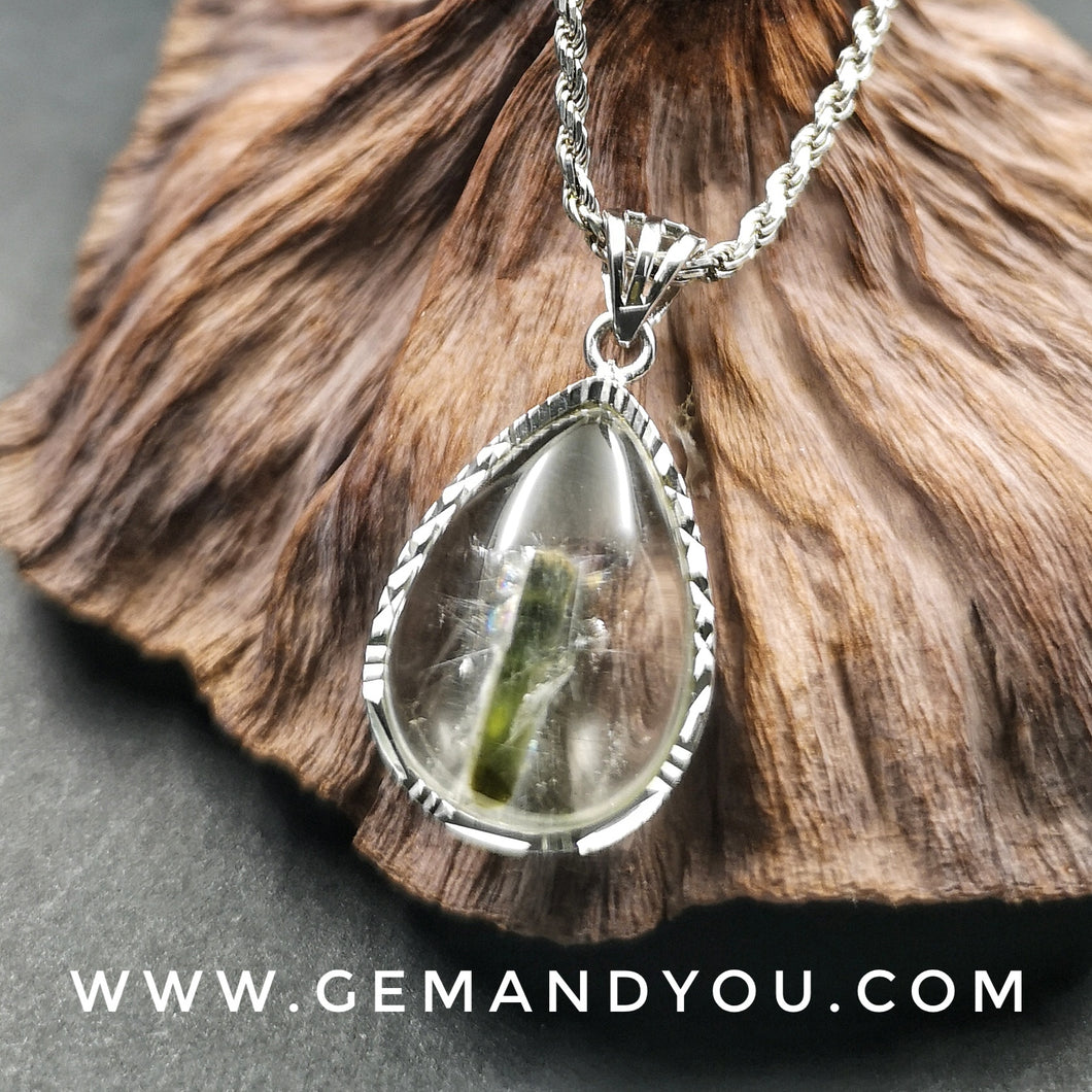 Green Tourmaline in Quartz Pendant 23mm*17mm*6mm