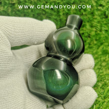 Load image into Gallery viewer, Black Obsidian (Rainnow) Carving-WU LOU-Gourd- 82mm*45mm