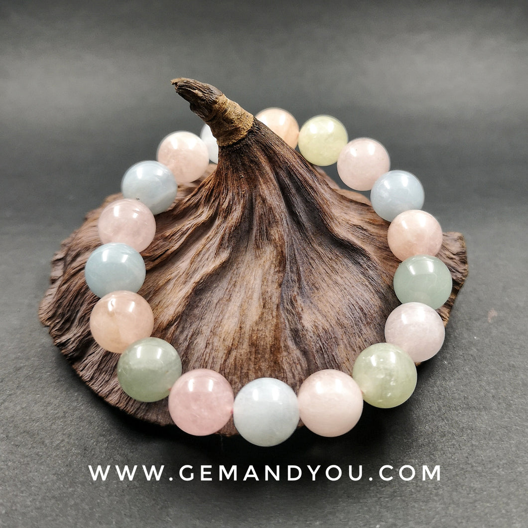 Aquamarine+Morganite Bracelet 12mm