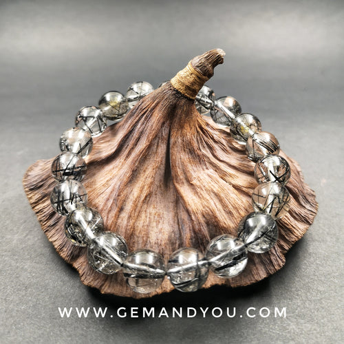 Black Rutile/Rutilated Quartz Bracelet 11mm