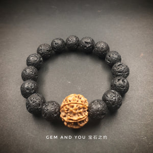 Lava stone (12mm)+Rudraksha(18mm-6 face) Bracelet