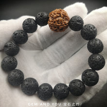 Load image into Gallery viewer, Lava stone (12mm)+Rudraksha(18mm-6 face) Bracelet