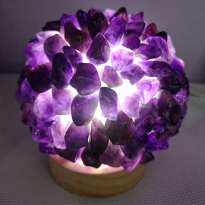 Amethyst Polished Tumbled Stone LED Lamp (W:95mm H: 97mm) USB cable