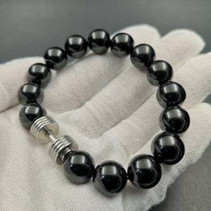 Black Tourmaline(+ stainless steel ) Bracelet 12mm