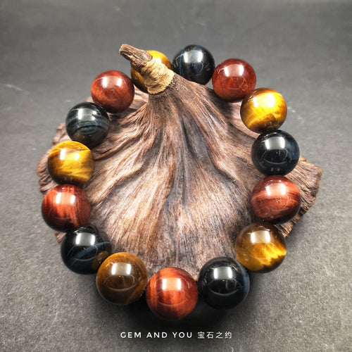 Natural Tricolor Tiger Eye Bracelet 14mm