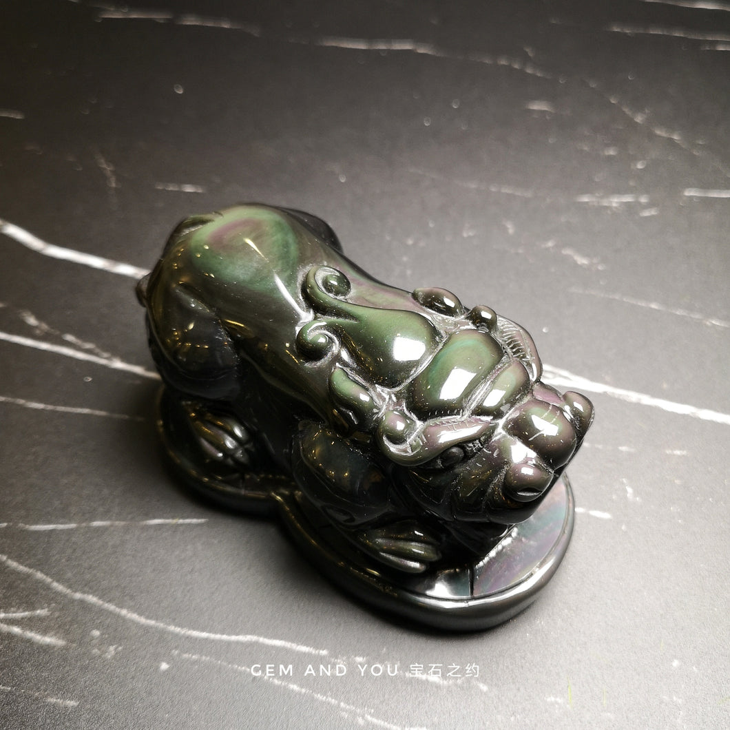 Rainbow Obsidian Carving Pi Xiu (Pi Yao) 105mm*62mm*52mm 彩虹黑曜石貔貅